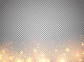 Golden bokeh lights with glowing particles isolated. vector