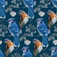 Background with birds and branches. Bluebird and blue jay. vector