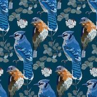 Background with birds and branches. Bluebird and blue jay. vector