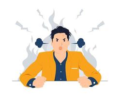 Angry man screaming with brain explosion stressed work mad upset frustrated concept illustration vector