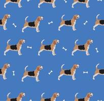 lindo y fresco cachorro beagle repetición sin costuras. patrón. ilustración vectorial del comportamiento de las mascotas. perro plano se encuentra en toda su longitud aislado sobre fondo blanco. beagles en fila. vector