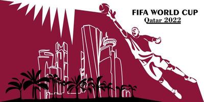 World Cup in Qatar in 2022 banner. Stylized Vector isolated modern illustration of the capital Doha city with symbol, colors and flag