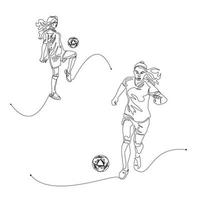 Womens football. A woman plays football, kicks the ball. Vector silhouette