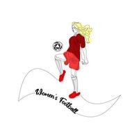 Womens football. A woman plays football, kicks the ball. Vector silhouette