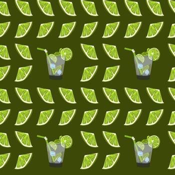 Seamless pattern with lime slices. Vector citrus fruit pattern