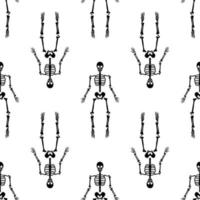 Black skeletons in various poses pattern. Halloween design. Perfect for fall, holidays, fabric, textile. Seamless repeat swatch. vector