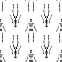 Black skeletons in various poses pattern. Halloween design. Perfect for fall, holidays, fabric, textile. Seamless repeat swatch. vector