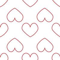 Red hearts in line style. Seamless romantic pattern. Colorful doodle hearts on white vector background. Ready template for design, postcards, print, poster, party, Valentine's day, vintage textile.