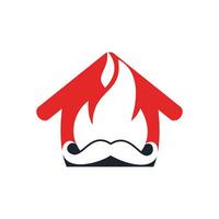 Moustache fire with home vector logo design template.