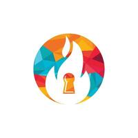 Fire padlock key logo design template. Fire flame key logo icon. vector