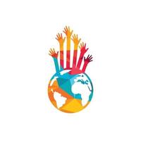 World hands vector logo design template. World support logo concept.