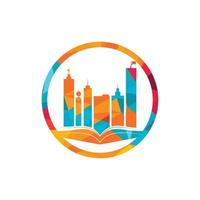 Education building logo design. Vector of book and a building, symbol of library and study.