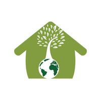 Globe tree with home vector logo design template. Planet and eco symbol or icon.