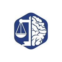 diseño del logotipo del vector de la ley cerebral. concepto de logotipo de bufete de abogados inteligente.