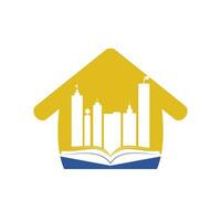 Education building logo design. Vector of book and a building, symbol of library and study.