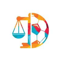 Soccer law vector logo design. Soccer ball and law balance icon design.