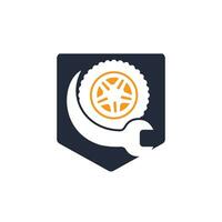 Tire repair shop vector logo design. Wrench and tire icon design.