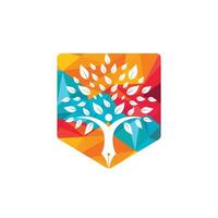 seguro de educación y concepto de logotipo de apoyo. logotipo de icono de pluma y árbol humano. vector