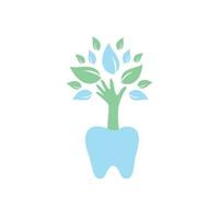 plantilla de logotipo de vector de cuidado dental. diseño de iconos de dientes y árboles de mano.