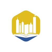 Education building logo design. Vector of book and a building, symbol of library and study.