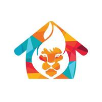 Lion fire vector logo design template. Creative lion flames with home shape logo design concept.