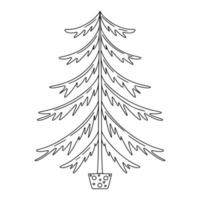 Fir tree in housepot in hand drawn doodle style. Simple illustration of Christmas tree vector. vector