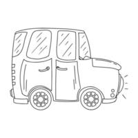 Cute car in hand drawn doodle style. Vector illustration of transport element isolated on white background.