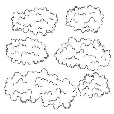 Collection of hand drawn clouds in doodle style. Hand draw weather icons set. Vector illustration isolated on white background.