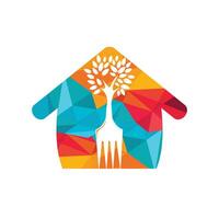 Fork tree with home shape vector logo design. Restaurant and farming logo concept.