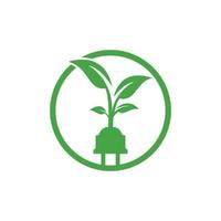 concepto de logotipo de electricidad de energía verde. icono de enchufe eléctrico con árbol. vector