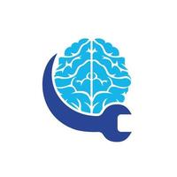 diseño del logotipo del vector de reparación cerebral. diseño del logotipo del icono del cerebro y la llave inglesa.