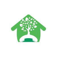 Nature call vector logo design. Handset tree with home icon design template.