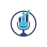 diseño de logotipo de vector de micrófono de podcast financiero. ilustración de un micrófono y un diseño de icono de gráfico de negocios.