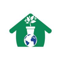 World Nature eco logo template. Globe and flower pot icon vector design.