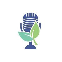 Podcast leaf nature ecology vector logo design. Podcast talk show logo with mic and leaves.