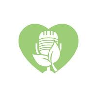 Podcast leaf nature ecology vector logo design. Podcast talk show logo with mic and leaves.