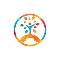 Nature call vector logo design. Handset and human tree icon design template.