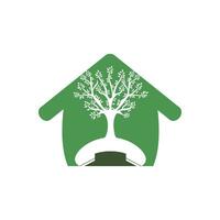 Nature call vector logo design. Handset tree with home icon design template.