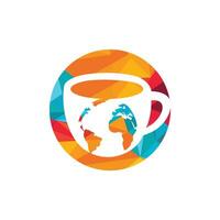 Creative Coffee cup with globe map vector logo design template.