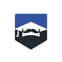 Strong education logo design template. Hat graduation with mustache icon design. vector