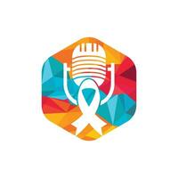 concepto de logotipo de icono de podcast de concientización sobre el cáncer de mama. cinta rosa y logotipo de icono de podcast. vector