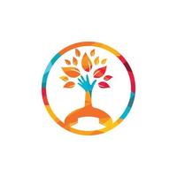 Nature call vector logo design. Handset and hand tree icon design template.
