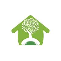 Nature call vector logo design. Handset tree with home icon design template.