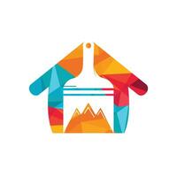 Mountain paint vector logo design template. Mountain and paint brush with home icon vector design.