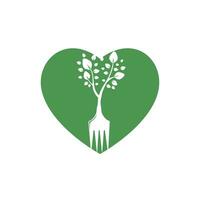 Fork tree with heart shape vector logo design. Restaurant and farming logo concept.