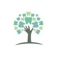 plantilla de logotipo de vector de cuidado dental. diseño de iconos de dientes y árboles de mano.