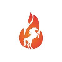 caballo ardiendo en plantilla de diseño de vector de logotipo de llama de fuego. símbolo de velocidad, libertad y fuerza.