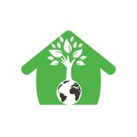 Globe and hand tree vector logo design. Ecology and sustainable concept.