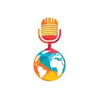 diseño de logotipo de podcast global. Ilustración de vector de plantilla de logotipo de empresa de entretenimiento de difusión.