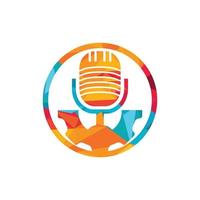 Gear podcast vector logo design template. Cog wheel and mic icon design.